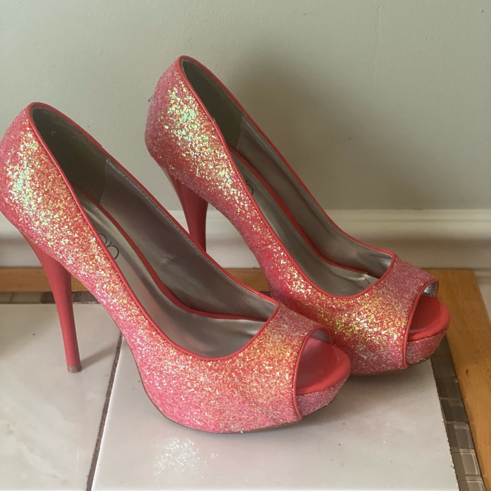Deb Pink Glitter Peep-Toe Heels